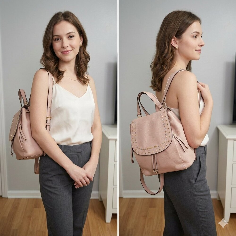 Michael Kors Blush Pink Pebble Leather Backpack - Studded Crystal Flap Bag